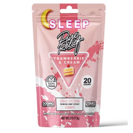 Pure Relief Sleep CBD Gummies – Strawberries & Cream (400 mg Total CBD / 100 mg Total CBN)